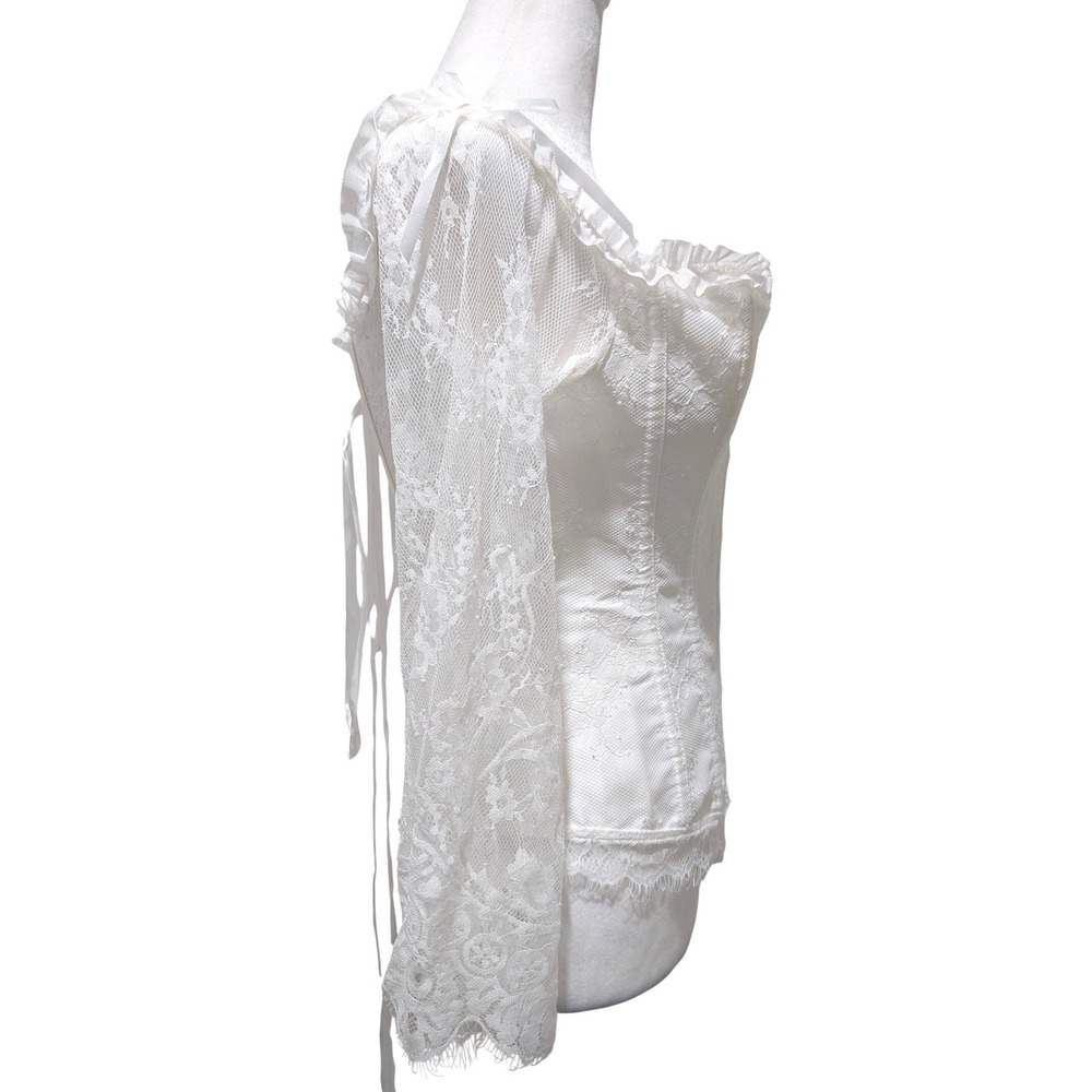 White Lace Sleeve Off Shoulder Corset Top Bustier Lace Up Back M Cosplay Fairy - Picture 6 of 11